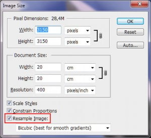 Boîte de dialogue Photoshop